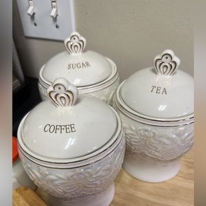 3 Canisters Tea coffee and sugar